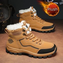 Boots Autumn Winter Men's Hiking Shoes Outdoor Cotton Boots Plush Warm Wearresistant Hightop Leisure Sports Shoes