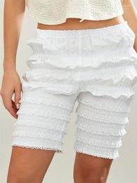 Women's Shorts CHRONSTYLE Fashion Women Summer Lace White Elastic Waist Lantern Beach Ruffles Ruched Slim Fit Streetwear