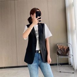 Women's Vests 2024 Summer Women Blazer Coat Sleeveless Turn-down Collar Temperament Suit Jacket Long Vest For Female Outwear