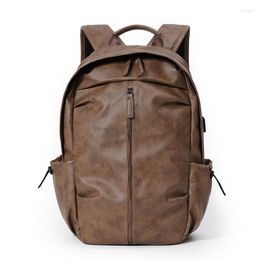 Backpack Large Capacity Men's High Quality PU Leather School Bags For Teenagers Fashion Travel Big Laptop Knapsack Spot Goods