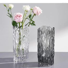 Vases Wrinkle Transparent Glass Vase Desk Decoration Hydroponics Flowers Pots Flower Arrangement Modern Home Decor Floral
