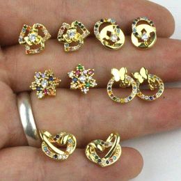 Stud Earrings 10pair/lot Fashion Colourful Cz Earring Star/heart/flower Shape Cubic Zircon Charm Design Wholesale