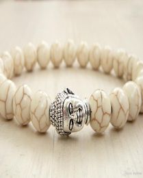 SN0246 Gold Silver Buddha Bracelet 8mm Howlite Bracelet for men Buddha Jewellery Stretch Bracelet for her7429908