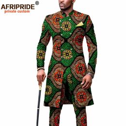 Men's Suit African Clothing Dashiki Printed Jacket and Ankara Pants 2 Piece Set Dress Outwear for Wedding A054 240411