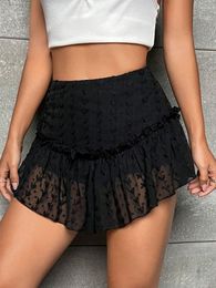 Skirts Women Floral Lace Mini Skirt Y2k Sheer Ruffle Hem Bodycon Short Fairycore Layered Pleated Aesthetic