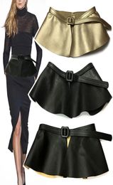 Belts Wide Gold Black Belt Women Metal Decorated Pu Leather Ruffle Skirt Peplum Waistband Cummerbunds Female Dress Strap Girdle8503301