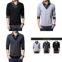 Sweater BROWON Autumn Winter Thicked Warm Slim Sweaters Casual Fake Two Design Dress Pullover Men Cotton Hombre 201118 s