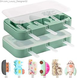 Ice Cream Tools Silicone ice cream Mould popsicle Mould cute cartoon animal popsicle Mould with lid and stick reusable DIY made summer collection Q240425