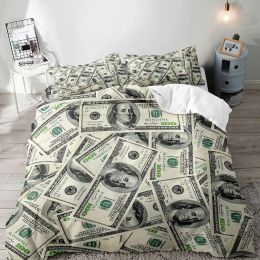 Pillow Luxury Money Duvet Cover, Black Bedding Set, Dollar Bill Comforter Quilt Cover, Bedroom Decor for Men, 2 Pillow Shams 3 Pieces