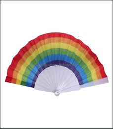 Party Favour Event Supplies Festive Home Garden Folding Rainbow Fan Printing Crafts Festival Decoration Plastic Hand Held Dance Fan3466778