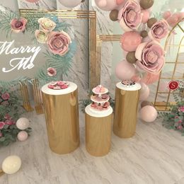 Party Decoration 3pcs/set)Mental Round Pillar Gold Cylinder Plinths Cake Stand Metal Wedding Supplies AB0228