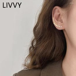 Stud Earrings LIVVY Silver Color Fashion Pearl Zircon Arc-Shape Double For Woman High Quality Exquisite Elegant Party Jewelry Gifts