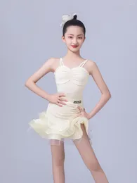 Stage Wear Tango Samba Dress Girls Kids Rumba Latin Dance Practice Outfit Ballroom Dancing Long Sleeve Competition