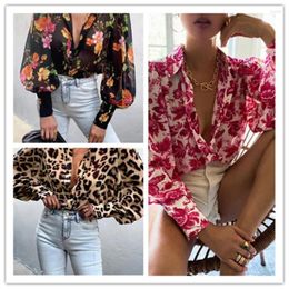 Women's Blouses Casual Loose Chiffon Long Sleeve Floral Leopard Print Shirt For Women Tops Clothes