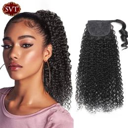 Wigs Wigs SVT Brazilian Ponytail Human Hair Wrap Around Kinky Curly Remy Hair 1624 Inches Clip Ins Natural Color #2 #4