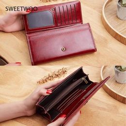 Wallets Women's Wallet Wax Oil Skin Money Bag Lady's Purse Leather Card Holder Portable