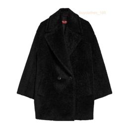 Designer Coats Cashmere Coats Luxury Coats MAX Maras Womens Soft Alpaca Wool Black Double Sided Casual Coat