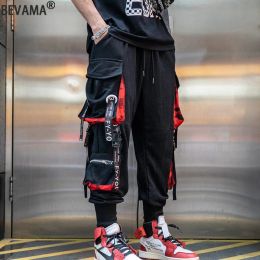 Pants Hip Hop Streetwear Men Pant Fashion Cargo Pants Letter Ribbons Multipocket Pants Parkour Joggers Trouser Hip Hop Men's Clothing