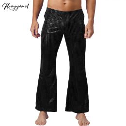 Pants Mens 70s Disco Pants Party Stage Performance Costumes Bell Bottom Pants Elastic Waistband Flared Pants Shiny Sequins Long Pants