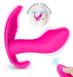 Wearable Butterfly Dildo Vibrator Wireless Remote Control Gspot Clitoris Stimulator Female Panties Massager Sex Toys for Women Y17065944