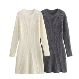 Casual Dresses Autumn Women's Wear European And American Solid Colour Pullover Round Neck Long Sleeve Pit Knitted Short Dress