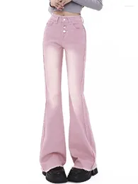 Women's Jeans Flare Pants Y2k 90s Slim Pink For Women Vintage Female High Waist Street Full Length Trousers