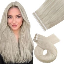 Weft Moresoo Blonde Tape in Hair Extensions Human Hair Invisible Tape in Extensions Platinum Blonde Hair Extensions Real Human Hair