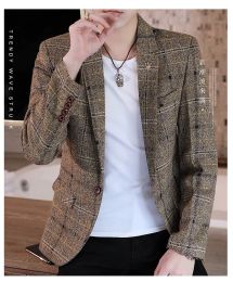 Jackets 2023 New Men's Casual Plaid Suit Jacket Male Linen Plaid Business Selfcultivation Wedding Dress Party Suit Coat Plus Size S5XL