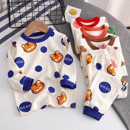 T-shirts Spring Autumn Sleepwear Cartoon Full Print Pyjama Two Piece Baby Boys Girls Cute Long Sleeve Cotton Home Clothing Sets For KidsL2404