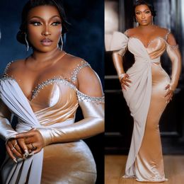 ASO EBI 2024 Champagne Mermaid Prom Dress Crystals Veet Formal Party Second Reception 50th Birthday Engagement Gowns Dresses Robe de Soiree ZJ318 ES