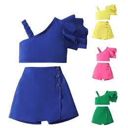 Clothing Sets Toddler Girl's Skirt Summer Outfits Ruffle Sleeveless Tops And Belt Skirts With Receiving Blankets Headband Girl
