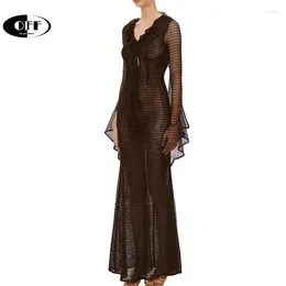 Casual Dresses OFF Designer Runway Knitted Hollow Out Maxi For Women Summer Holiday Beach Sexy See-through Backless Long Dress Vestidos