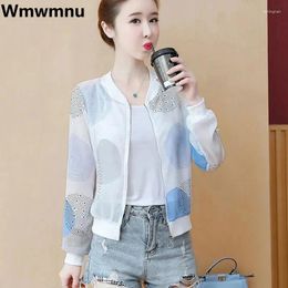 Women's Jackets Korean Fashion Thin Chiffon Jacket Women Sunscreen Long Sleeve Tops Summer Short Outerwear Casual Printed Chaqueta Mujer
