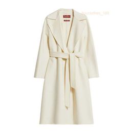 Designer Coats Cashmere Coats Luxury Coats Maxmaras Womens White Wool Cashmere Wide Lapel Waist Tied Bathrobe Style Coat Jackets