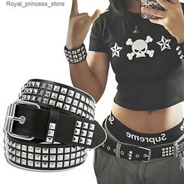 Belts 1-10 pieces 2024 new square bead rivet belt with metal pyramid belt mens and womens punk hardware jeans belt designer belt womens belt Q240425