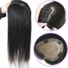 Toppers Straight Silk Skin Base Women Topper 2cm PU Around with Clips 12x13cm Human Hair Toupee For White Women Cover White Hair