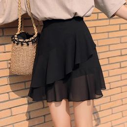 Skirts Womens Skirt Ruffle For Women Black Beach Clothing Chiffon Fashion Premium Luxury A Line Summer 2024 In Korean Style