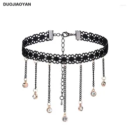 Pendants DUOJIAOYAN Gothic Black Lace Women Necklace Accessories Fashion Tassels Choker Ball Set In Drill