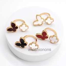 Highend Luxury Ring Fanjia Korean version of the internet celebrity Super Immortal Four Leaf Grass Open for Women with Minimalist Design Sense White