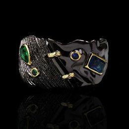 Band Rings High Quality green zircon Earring Black Coloured stone ethnic retro style diy earrings for women wedding party Jewellery H240425