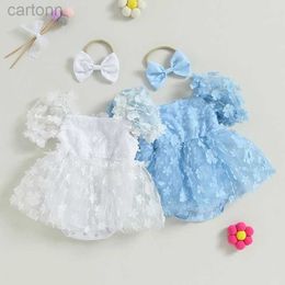 Girl's Dresses Baby Girl Tulle Dress Romper Sleeveless Knot Front Pleated Bodysuit Newborn Mesh Princess Outfits d240425