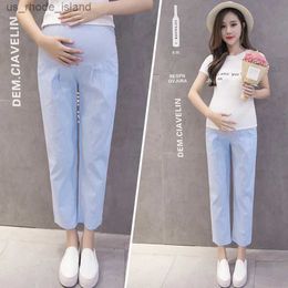 Maternity Bottoms Maternity Pants Summer Casual Cotton Slim Loose Comfy Belly Support Elastic Waist Mom Trousers Pregnancy ClothesL2404