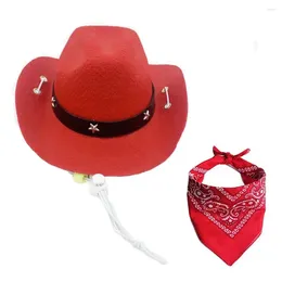 Dog Apparel Pet Cowboy Hat Scarf Set Stylish Western Costume Breathable Adjustable Buckle For Small Medium Pets