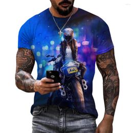 Men's T Shirts 2024 Summer Colourful Motorcycle 3D Print T-shirt Glitter Printed Tshirt Short Sleeve Shirt