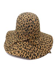 Large Brim Leopard Print Felt Dome Hat Wome Fedora Hats Fascinators Hat for Women Elegant Floppy Cap Sun Protection Chapeau2534389