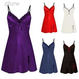 Sexy Pyjamas Women Sling Lace Sleepwear Female Sexy V Neck Nightdress Sexy Nightdress Lace-up Cutout Flower Silky Comfortable Sleepwear New d240425