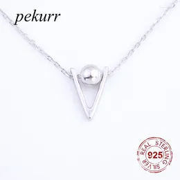 Pendants Pekurr 925 Sterling Silver V Letter & Round Smalls Bead Necklaces For Women Geometric Chain Jewellery Gifts