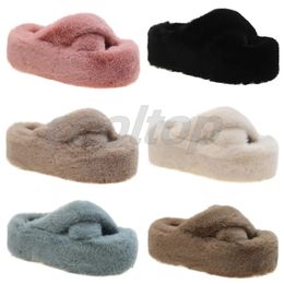 New Winter plush slippers women thick bottom warm cotton drag white black blue pink dark brown