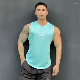 Men's Tank Tops Summer Sports Top Wide Shoulder Crew Neck Sleeveless Mesh Breathable Quick-drying Fitness Wear