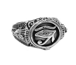 Egyptian Eye of Horus Ra Udjat Amulet Ring Stainless Steel Ring Egypt Pharaoh King Motor Biker Mens Women Ring Whol3366296